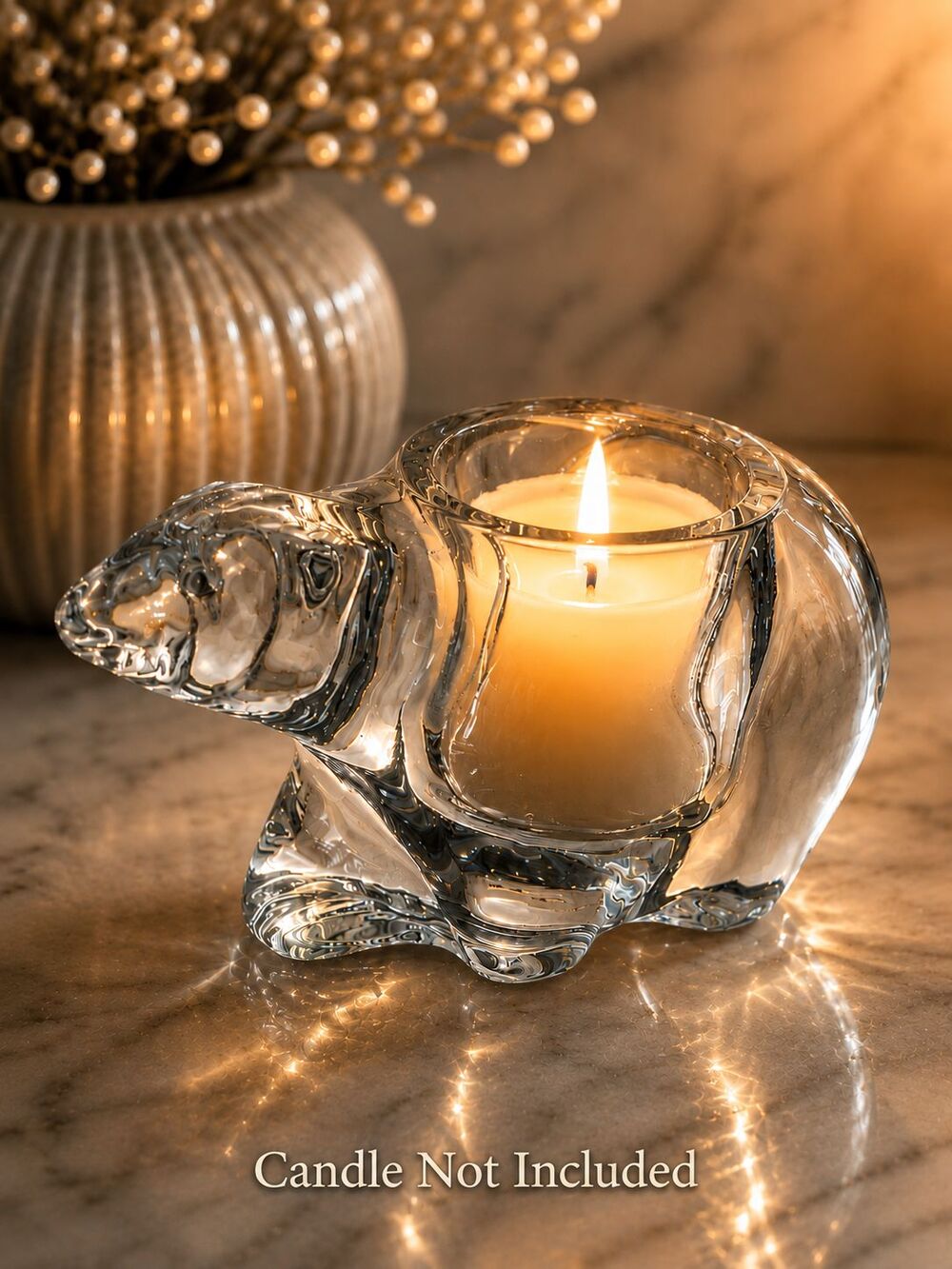 Vintage Clear Glass Polar Bear Votive Candle Holder Figurine Home Decor